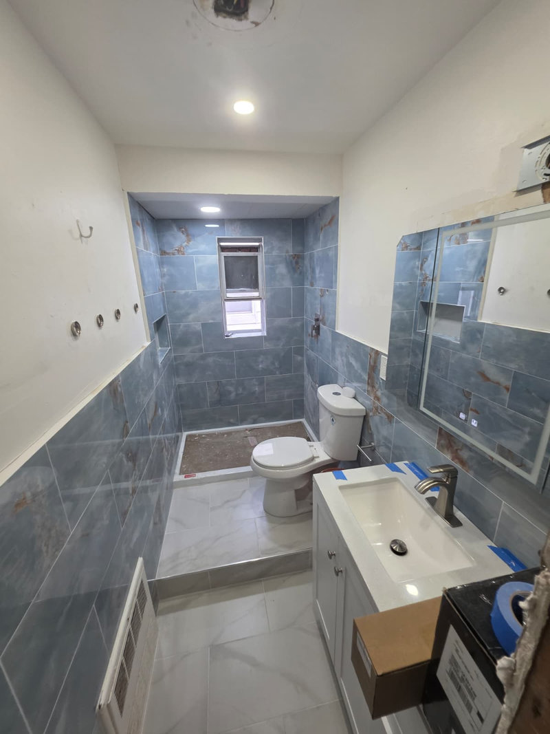 Finished Blue Marble Bathroom